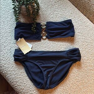 NWT Navy Michael Kors Collection Strapless top and athleta Bikini bottom